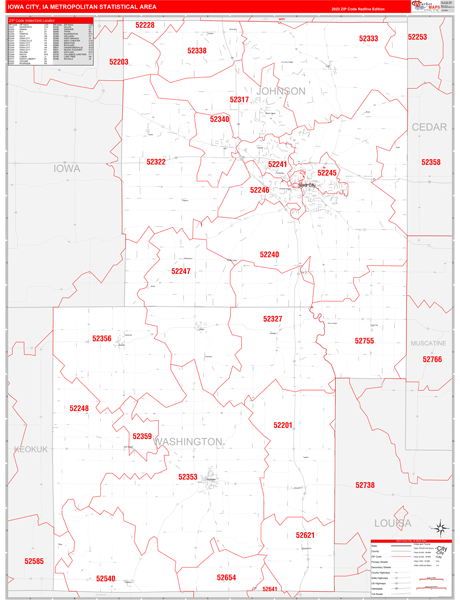 Iowa City Metro Area Digital Map Red Line Style